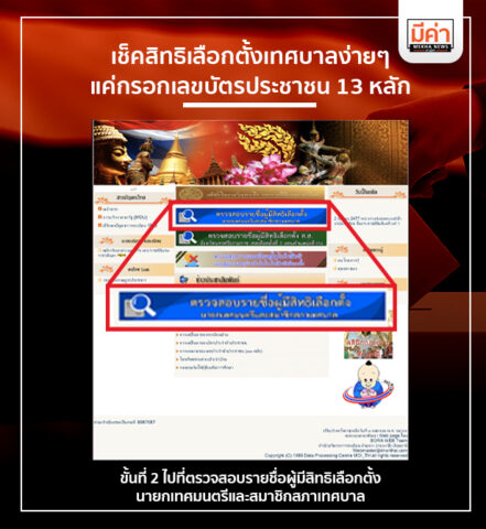 เช็คสิทธิเลือกตั้งเทศบาลง่ายๆ แค่กรอกเลขบัตรประชาชน 13 หลัก