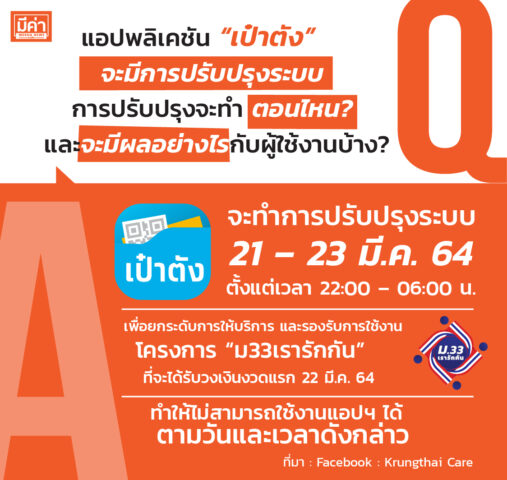 แอปพลิเคชันเป๋าตังปรับปรุงระบบ