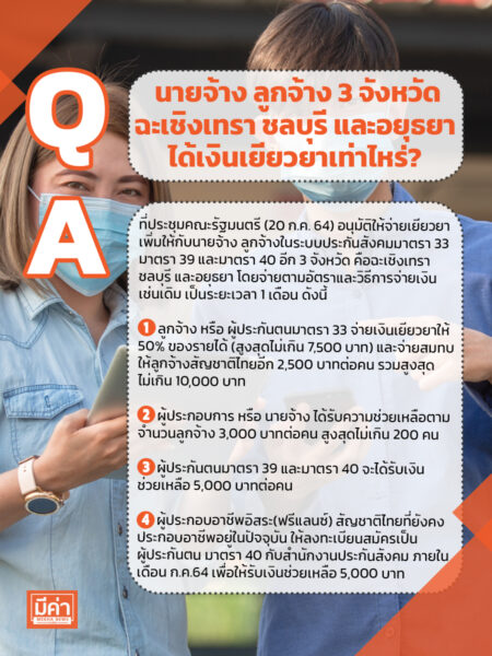 นายจ้าง ลูกจ้าง 3 จังหวัด ฉะเชิงเทรา ชลบุรี และอยุธยา ได้เงินเยียวยาเท่าไหร่