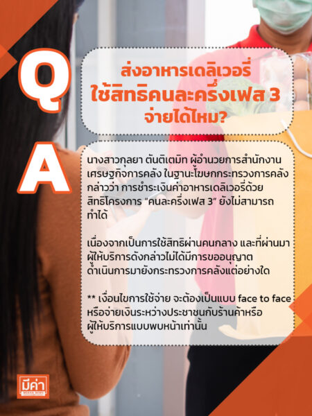 ส่งอาหารเดลิเวอรี่ ใช้สิทธิคนละครึ่งเฟส 3 จ่ายได้ไหม?