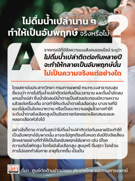ไม่ดื่มน้ำนาน ๆ เป็นอัมพฤกษ์