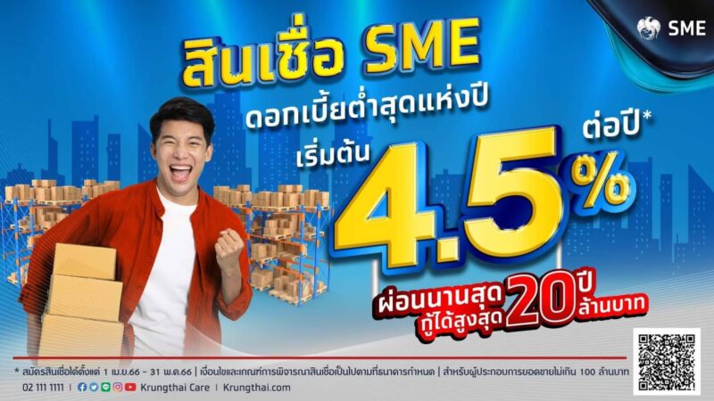 สินเชื่อ SME ธนาคารกรุงไทย โปรดีแห่งปี กู้ได้สูงสุด 20 ล้าน ดอกเบี้ยต่ำ 4.5% ผ่อน 20 ปี