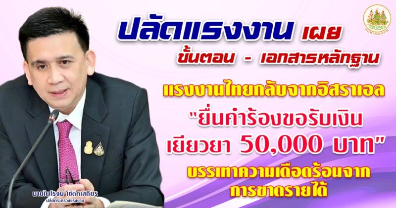 ขั้นตอน เอกสาร ยื่นคำร้องขอรับเงินเยียวยา 50,000 บาท แรงงานไทยกลับจากอิสราเอล