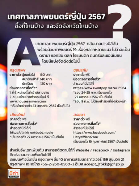 เทศกาลภาพยนตร์ญี่ปุ่น 2567 ซื้อที่ไหนบ้าง และจัดจังหวัดไหนบ้าง