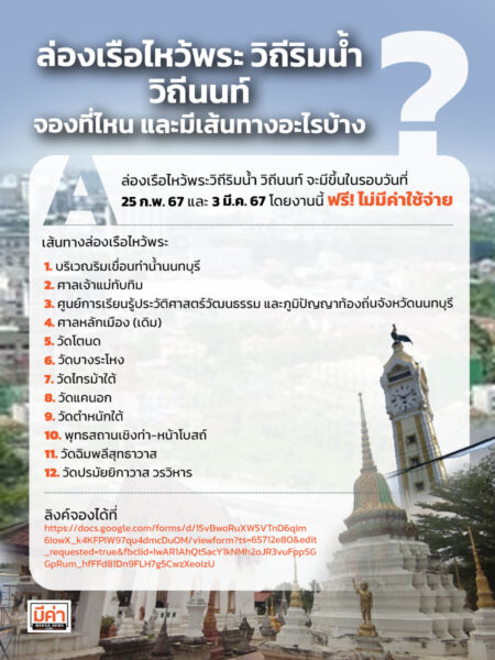 ล่องเรือไหว้พระวิถีริมน้ำ วิถีนนท์ จองที่ไหน และมีเส้นทางอะไรบ้าง ?