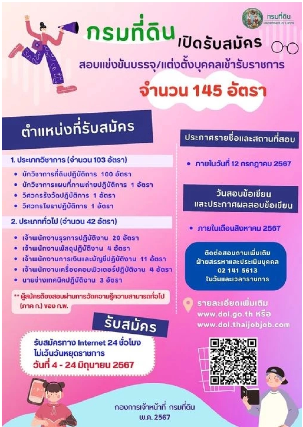 กรมที่ดิน เปิดรับสมัครสอบบรรจุเข้ารับราชการ จำนวน 145 อัตรา รับสมัครผ่านระบบออนไลน์ สรุปทุกอย่างที่นี่