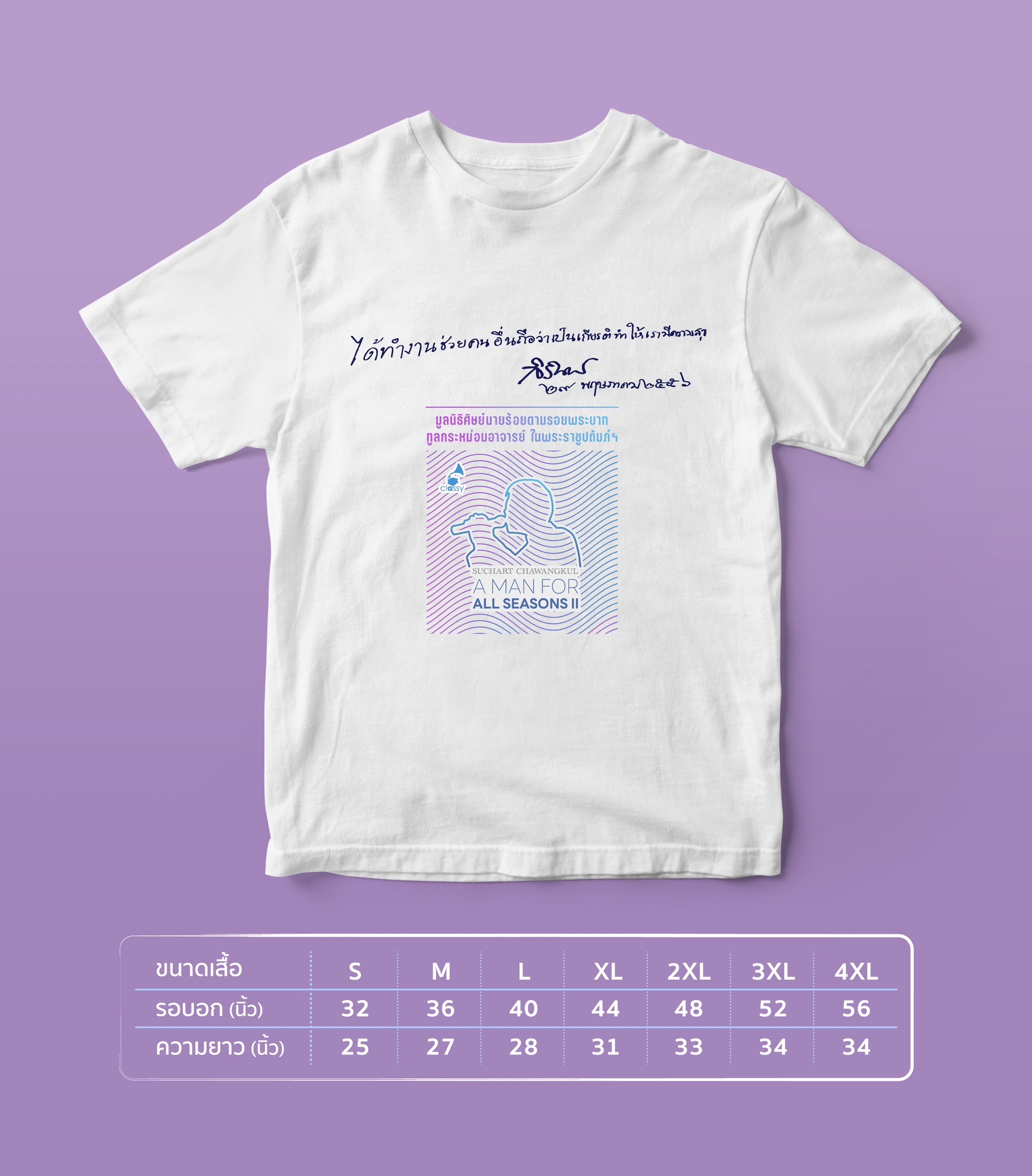 ครั้งแรกในประวัติศาสตร์ !!! อัญเชิญลายพระหัตถ์คำขวัญจาก กรมสมเด็จพระเทพฯจัดพิมพ์บนเสื้อที่ระลึกงานคอนเสิร์ตเป็นครั้งแรกใน “Suchart Chawangkul, A Man for all Seasons II” 3 สิงหา 67 ณ JJ Mall