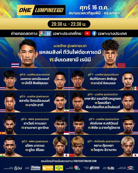 ช่องทางดูมวยสด ศึก ONE ลุมพินี 175