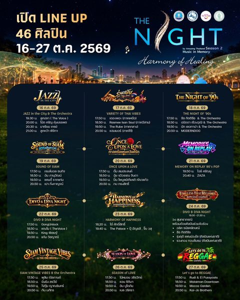 Line up ศิลปิน งาน The Night by Amazing Thailand Season 2 Music in Memory